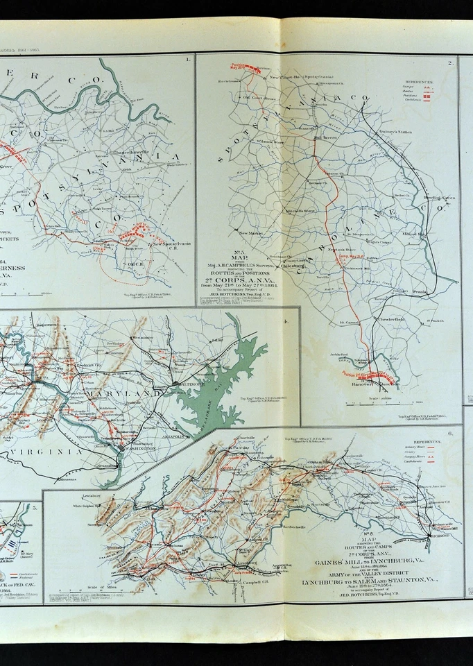 Mapa de la Guerra Civil Richmond Lynchburg Hannover Washington Spotsylvania Virginia Battle Foto 3 de 4