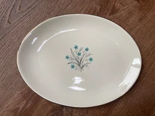 Mid MCM Scio USA HAMPTON Plate Teal Cornflower Turquoise Flower Oval Serving