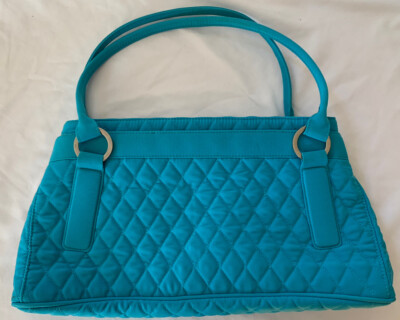 Vera Bradley Shoulder Purse Coastal Blue Lime Green Liner Quilted READ