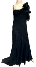 Valentino Vintage Runway Black Lace Embroidered Bow Long Maxi Gown Dress 42 / 6
