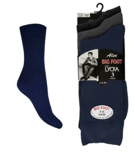 Chaussettes Homme Extra-larges Pour Diabétiques - Coton Riche - Lot De 3 Ou 6 Paires - Taille Grand Pied - Neuf