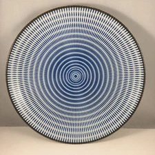 Japanese Dinner Serving Dish Plate Porcelain 10"D Blue Tokusa Line Made in Japan