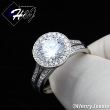 WOMEN 925 STERLING SILVER CUBIC ZIRCONIA SILVER ROUND ENGAGEMENT RING SET SR102