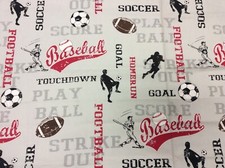 Football baseball soccer upholstery pillow case curtain fabric, 57" w, sold BTY