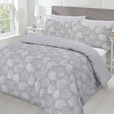 NightComfort Blätter Bedruckter Polycotton Bettbezug mit Kissenbezug, Silbergrau