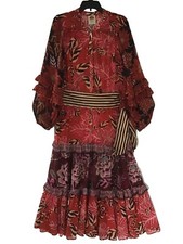 FARM RIO CHIFFON MULTI MIX LONG SLEEVE V NECK MAXI DRESS XS REG $315 NWT