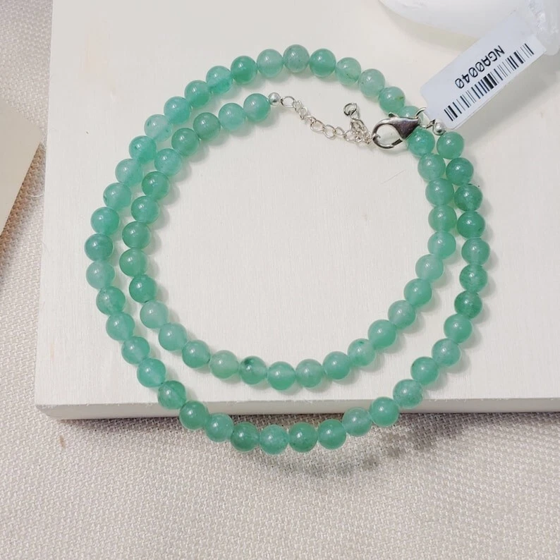 AAA + grüner Aventurin glatter runder Edelstein Perlen 8 mm Unisex Halsketten... - Bild 3 von 4
