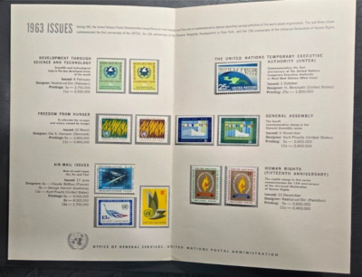 Stamp United Nations 1963 Souvenir Folder #114-22, C8-10 Mint
