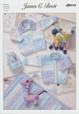 James Brett Double Strickmuster Baby DK Strickjacken Bommelmütze Decke JB010