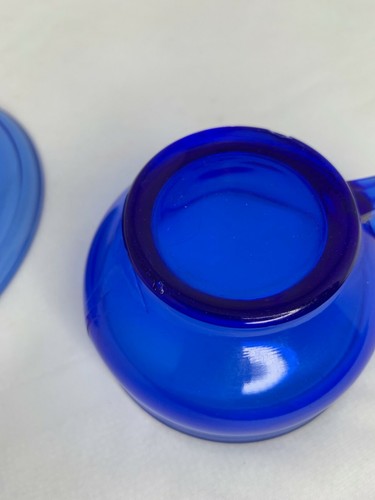cobalt blue cup and saucer ribbed pattern brazil vintage clorex - Picture 5 of 10