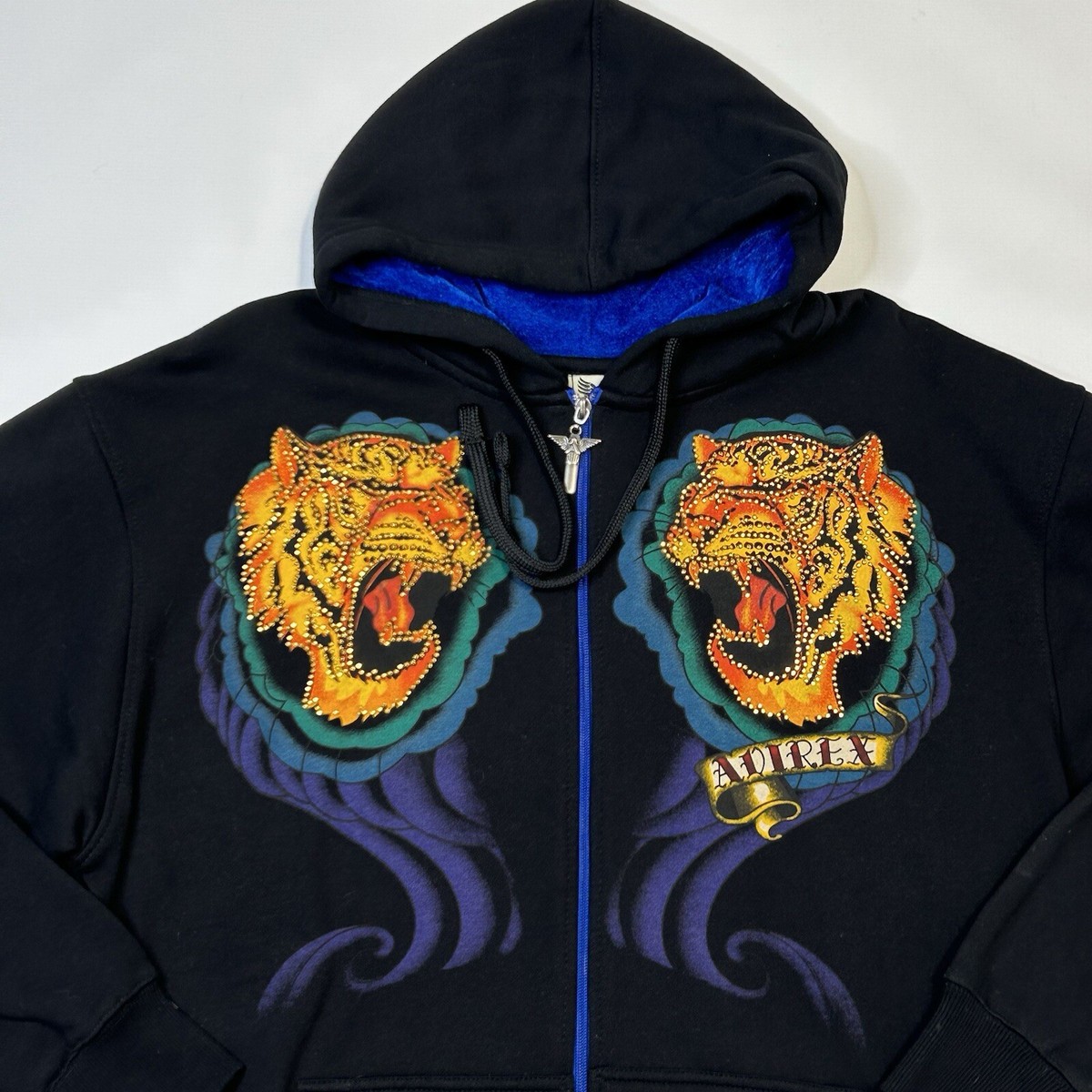 VTG 90s Avirex Tiger Embellished Rhinestone Tattoo Full Zip VTG 90s Avirex Tiger Embellished Rhinestone Tattoo Full Zip