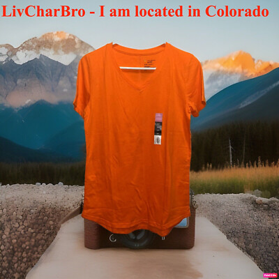 Womens XS-Tall Tek Gear Essential Gear Knit Top Short Sleeve Orange V-Neck Shirt