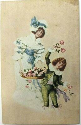 Vintage Turn of the Century 1890s 1910 Postcard Flower Girls Print La Grange IN