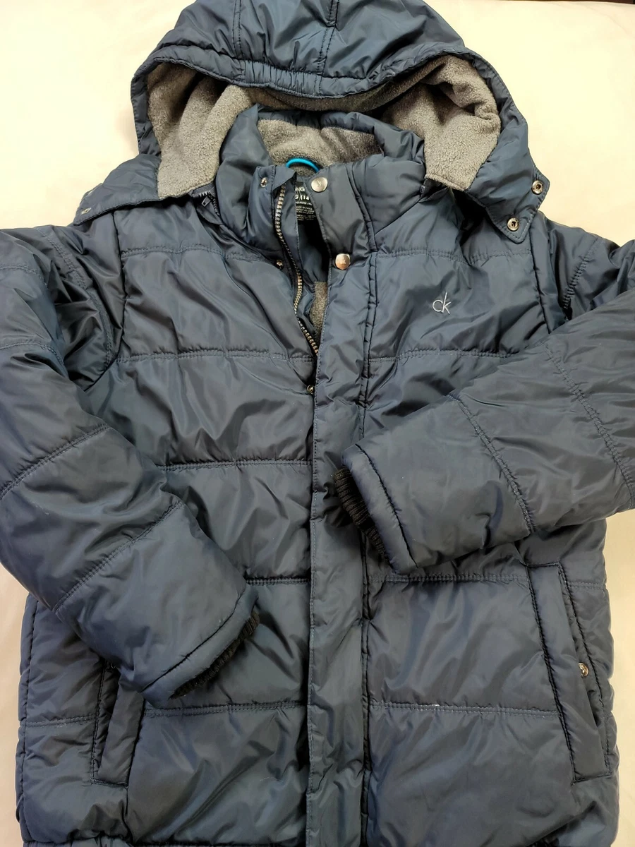 Calvin Klein Boys Blue Lined Hoodie Puffer Jacket Size Large 14 16