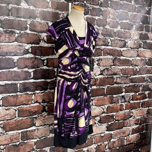 Jones New York Dress Women's 14 Purple Black NWT Midi V-Neck Professional - Picture 7 of 16