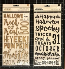 American Crafts Thickers Phrase Stickers Black Puffy MWAHAHAHA or SPOOKY Foil