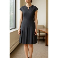 Brooks Brothers Cap Sleeve Pleated A-Line Dress Gray Womens Size 12 Lined Office