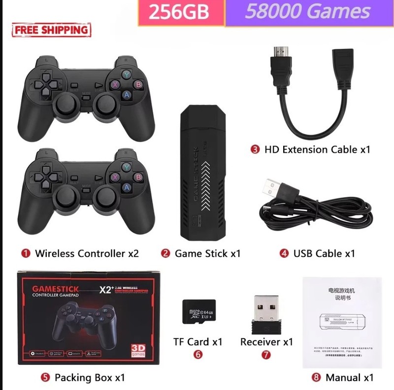 GD10 Plus Game Stick Console 58,000 Games 4K HD Dual Wireless Controller N6