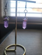 Amethyst Hexagon Dangle Earrings Silver Purple Bohemian Bezel Setting