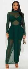 NWT Fashion Nova Everly Sheer Mock Neck Maxi Dress, Hunter Green - S