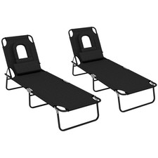 Outdoor Foldable Sun Lounger Set of 2, 4 Level Adjustable Backrest Reclining Sun