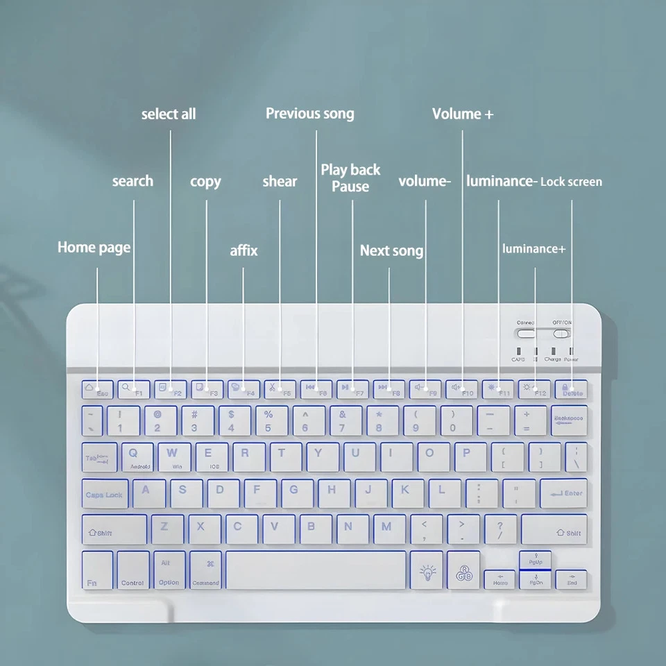 Portable Slim Silent Tablet Keyboard Rechargeable Backlit Wireless Bluetooth - Image 3 of 4