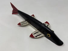 Antique Hand Made Black Red Wooden Spear Fish Decoy Ice Fishing Folk Art 10 Inch