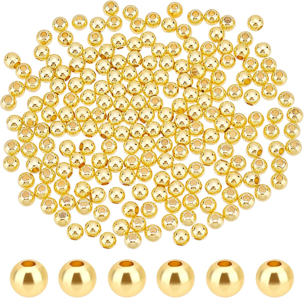 Ph Pandahall 400 StüCk 4Mm 18K Vergoldete Perlen Runde Goldperlen Metall Abstand-image