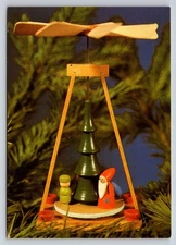Vintage German Photochrome Christmas Postcard Wooden Pyramid Figurines