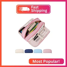 JAESITETER Big Capacity Pencil Case Large Pencil Pouch 3 Compartment Pouch Pen B