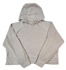 Loose Fit Ribbed Knit Hoodie Soft Feel Cropped Womens Size Large Beige