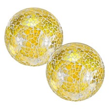 2 Pcs 3.1 in Glass Decorative Balls for Bowls, Mosaic Glass Balls, Yellow