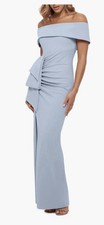 XSCAPE Ruched Off the Shoulder CREPE GOWN DRESS SIZE 4 $248 SKY BLUE