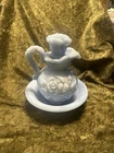 Vintage Avon Blue Marbled Milk Glass Mini Pitcher and Bowl Set ~ May 1978