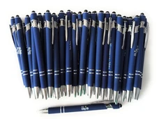 50 Misprint METAL Pens - Soft Touch Stylus Retractable Click Pen Lot ROYAL BLUE 