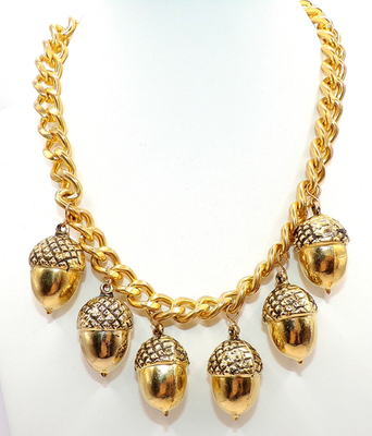 YSL YVES ST LAURENT Signed GOLD TONE W/ACORN 15-16