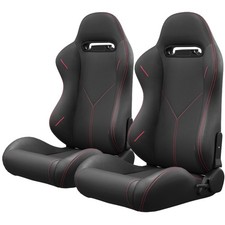2pc Universal Bucket Racing Seats Stitch Leather Reclinable Carbon Look Leather 2pc Universal Bucket Racing Seats Stitch Leather Reclinable Carbon Look Leather