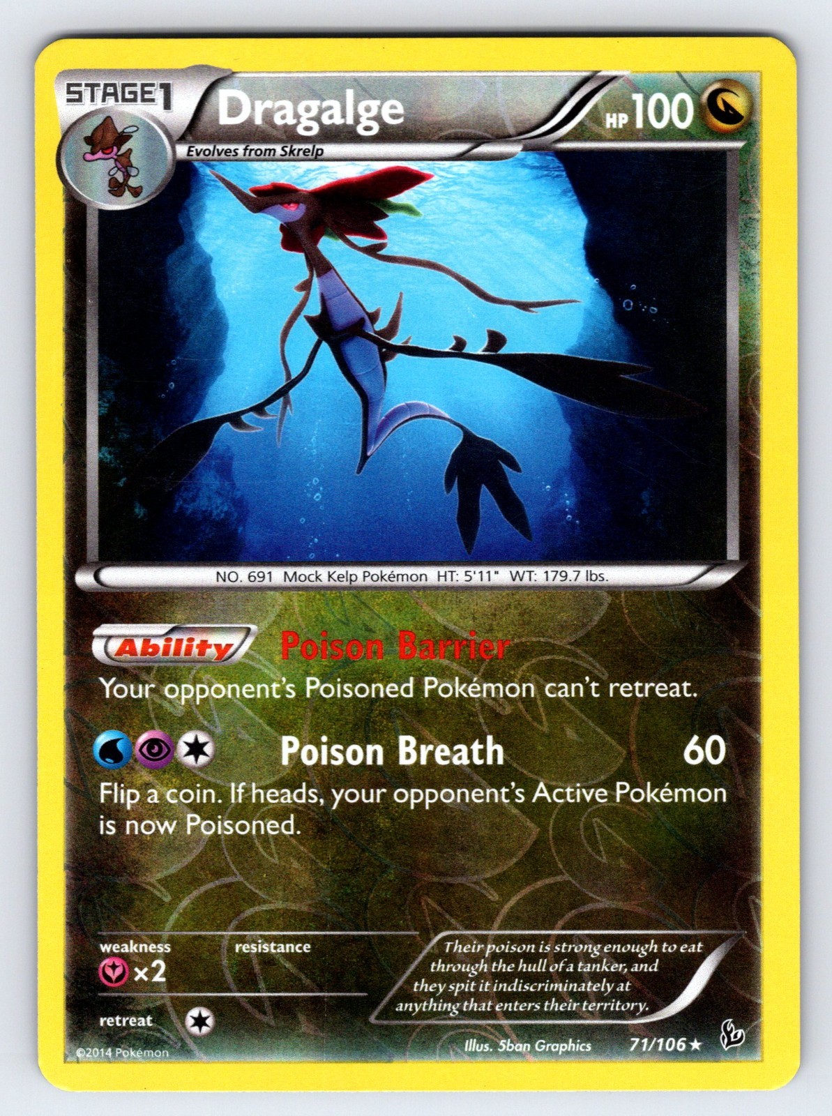 Dragalge 71/106 2014 XY Flashfire Pokemon Card TCG Reverse Holo Rare - VLP