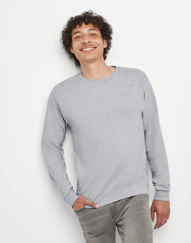 Hanes Essentials Men's Cotton Long Sleeve T-Shirt, 2-Pack