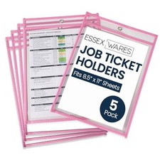- 5 Pack, Job Ticket Holders, 10" Wide x 13.5" Tall - Clear Plastic Shop Pink