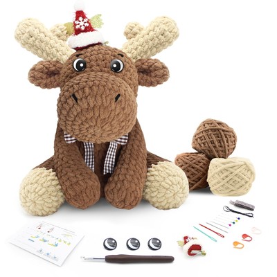 Crochet Kit for Beginners,11.8in Crochet Animal Kit Elk,Crochet Starter Kit C...