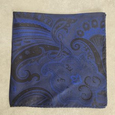 Cremieux Pocket Square Blue Night Black Paisley 100 Silk Pochette Formal New 35