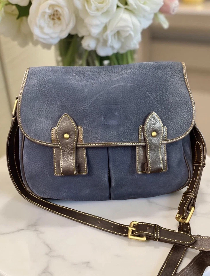 Bolso Mensajero Dooney Bourke Azul Gamuza Florentino Cuero Vacchetta Sillín Foto 3 de 4