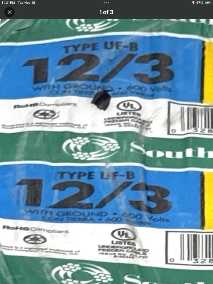 250’—SOUTHWIRE 12/3 GRAY ELECTRICAL CU UF-B Copper Wire Burial Cable..PRICE DROP - Image 3 of 4