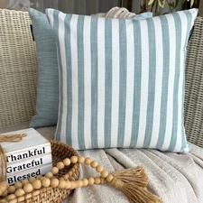 The HomeCentric Striped Aqua Throw Pillow Cover Cotton - Stripe Plush Aqua
