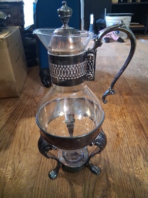 #ad ISCO Plated 14quot; Coffee Warmer Carafe w Stand Vtg MCM International Silver Co $85.00