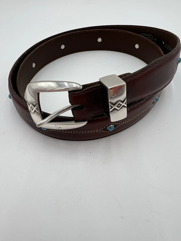 Cody Turquoise Onyx Brighton 棕色皮革绿松石石口音腰带 42 M40655 — 第 2/4 张图片