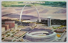 Vintage St. Louis Gateway Arch & Busch Memorial Stadium Postcard 1969