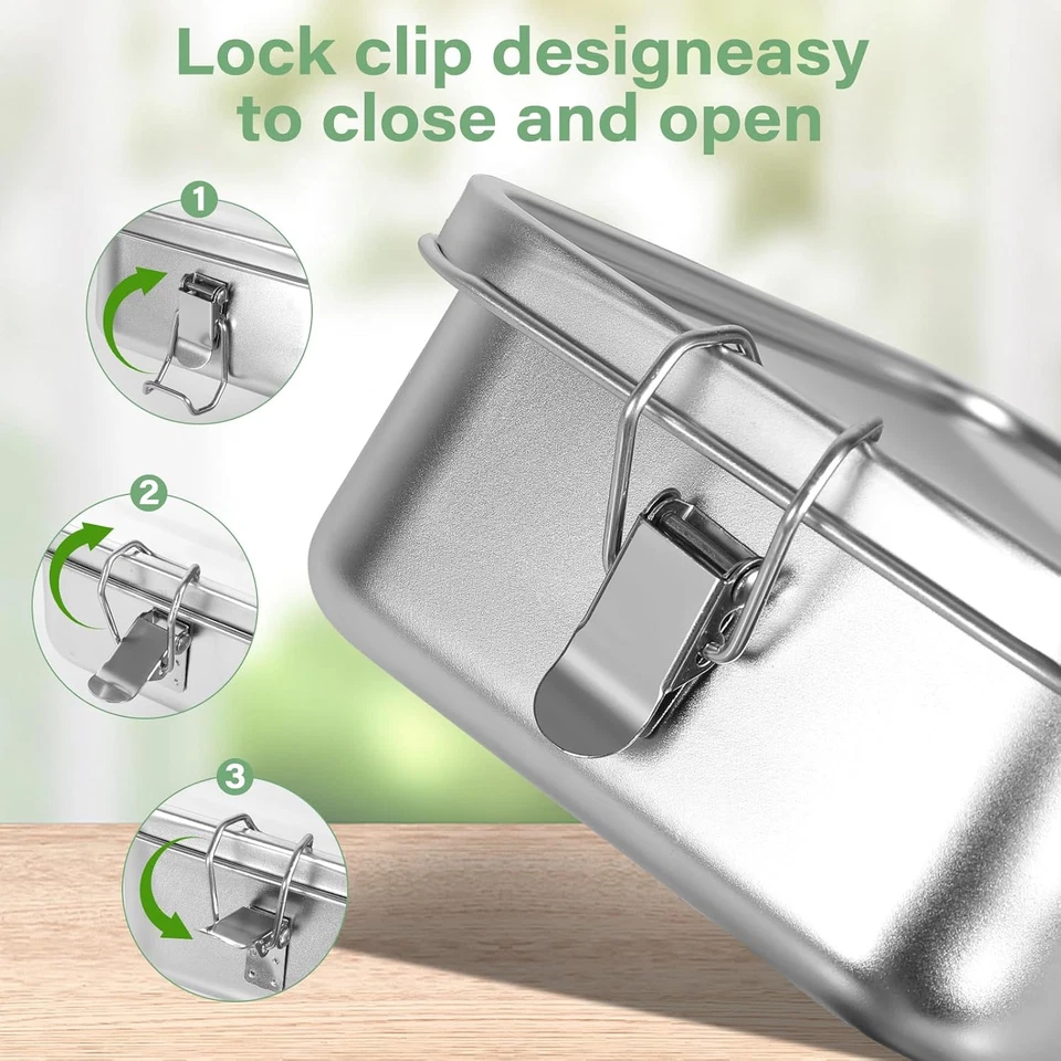 Lunch Box Acciaio Inox Con 2 Scomparti,1400Ml Lunch Box in Acciaio Inossidabile, - Immagine 4 di 4