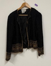 PAPELL BOUTIQUE EVENING JACKET, GOLD BLACK SEQUINS/BEADS SM M